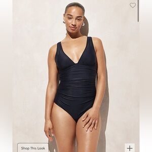 J Crew Ruched Navy Vneck One Piece